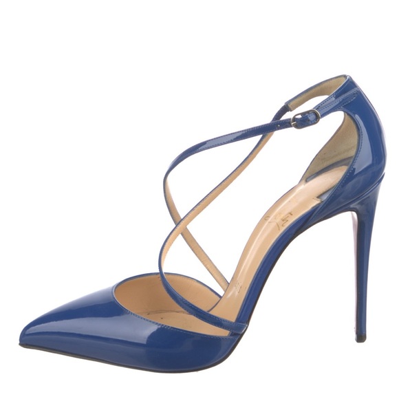 Christian Louboutin | Electric Blue Patent Leather Criss Cross Blake 100 Pumps - Picture 4 of 17